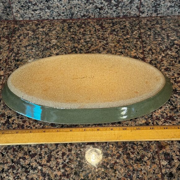 Mark Blumenfeld Pottery Green Brown Glazed Ceramic Oval Serving Platter Leaf Sig
